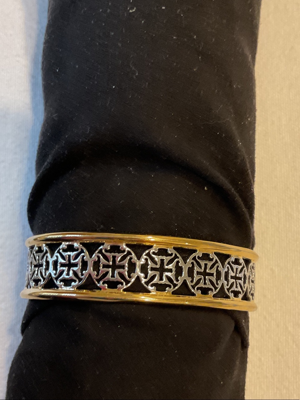 Rustic Cuff Gold and Black Filigree Cross Cuff Bracelet